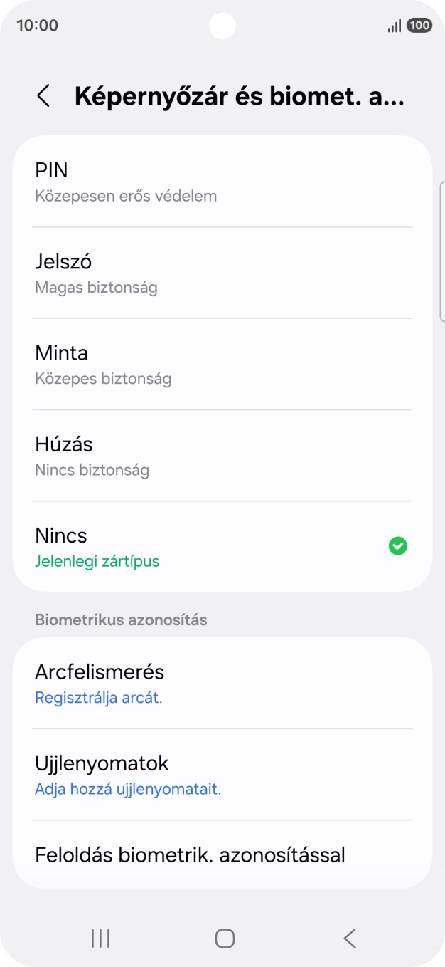 Válaszd az Ujjlenyomatok lehetőséget.
