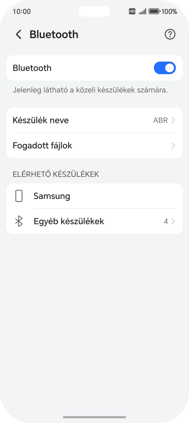 Válaszd ki a kívánt Bluetooth-eszközt, és kövesd a kijelzőn megjelenő utasításokat annak telefonodhoz történő csatlakoztatásához. Válaszd ki a kívánt Bluetooth-eszközt, és kövesd a kijelzőn megjelenő utasításokat annak telefonodhoz történő csatlakoztatásához.