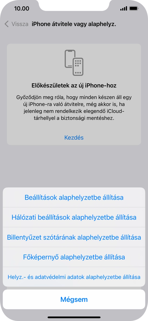Válaszd a Beállítások alaphelyzetbe állítása lehetőséget. Válaszd a Beállítások alaphelyzetbe állítása lehetőséget.