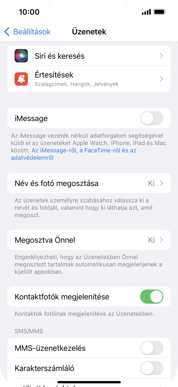 Kattints az „iMessage” melletti csúszkára a funkció bekapcsolásához.