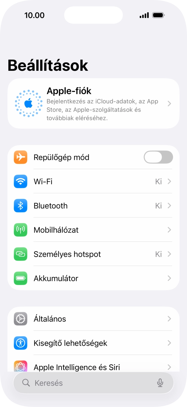 Válaszd az Apple-fiók lehetőséget. Válaszd az Apple-fiók lehetőséget.