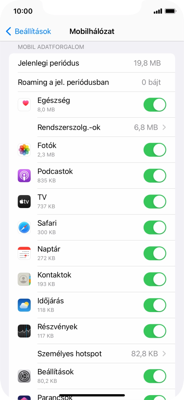 Kattints a kívánt programok melletti csúszkákra a funkciók be- vagy kikapcsolásához.