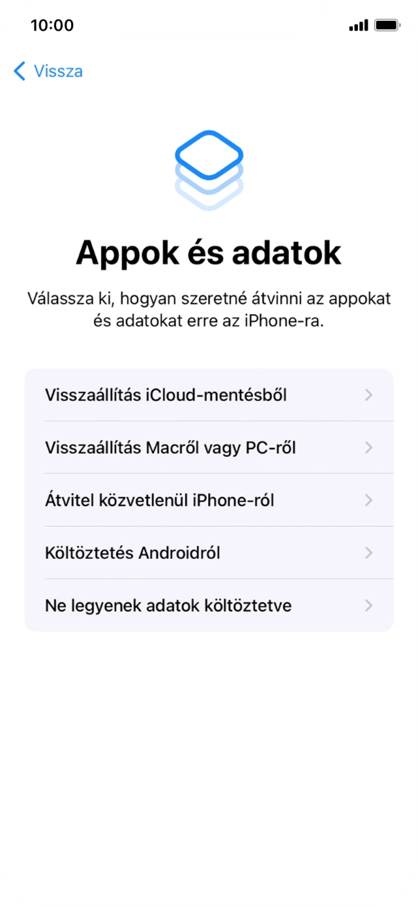 Válaszd a Ne legyenek adatok költöztetve lehetőséget, és kövesd a képernyőn megjelenő utasításokat az aktiválás befejezéséhez.