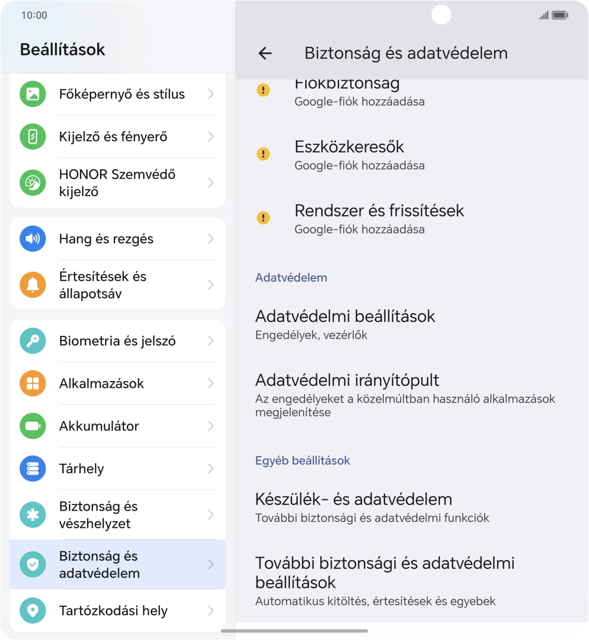 Válaszd a További biztonsági és adatvédelmi beállítások lehetőséget. Válaszd a További biztonsági és adatvédelmi beállítások lehetőséget.