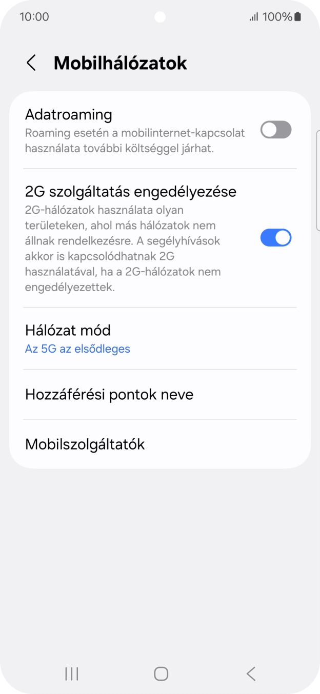 Válaszd a Hozzáférési pontok neve lehetőséget.