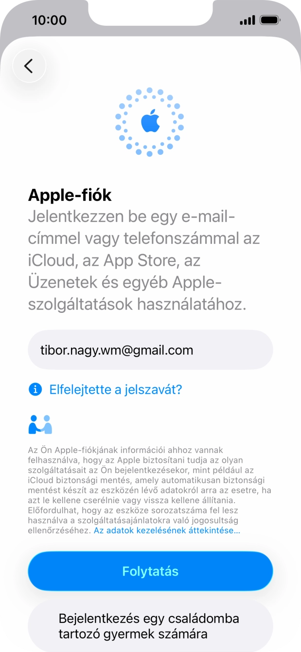 Válaszd a Folytatás lehetőséget.