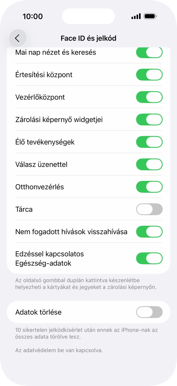 Kattints az „Adatok törlése” melletti csúszkára a funkció be- vagy kikapcsolásához.