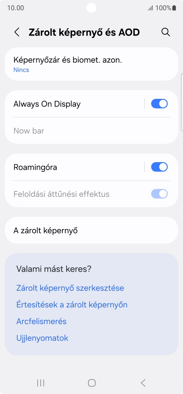 Válaszd a Képernyőzár és biomet. azon. lehetőséget. Válaszd a Képernyőzár és biomet. azon. lehetőséget.
