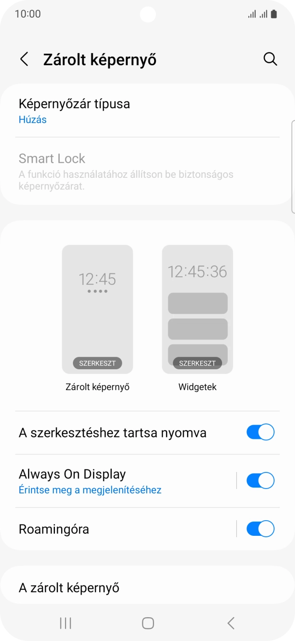 Válaszd a Képernyőzár típusa lehetőséget. Válaszd a Képernyőzár típusa lehetőséget.