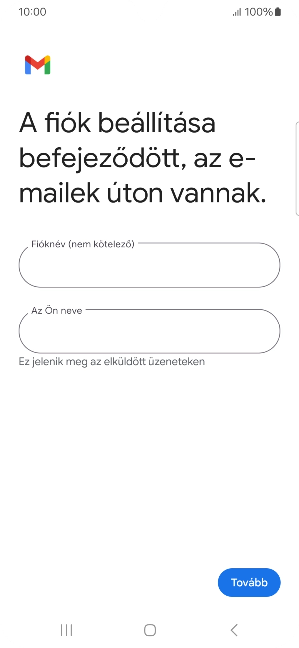 Kattints a „Fióknév (nem kötelező)” alatti mezőre, és írd be az e-mail-fiók kívánt nevét.