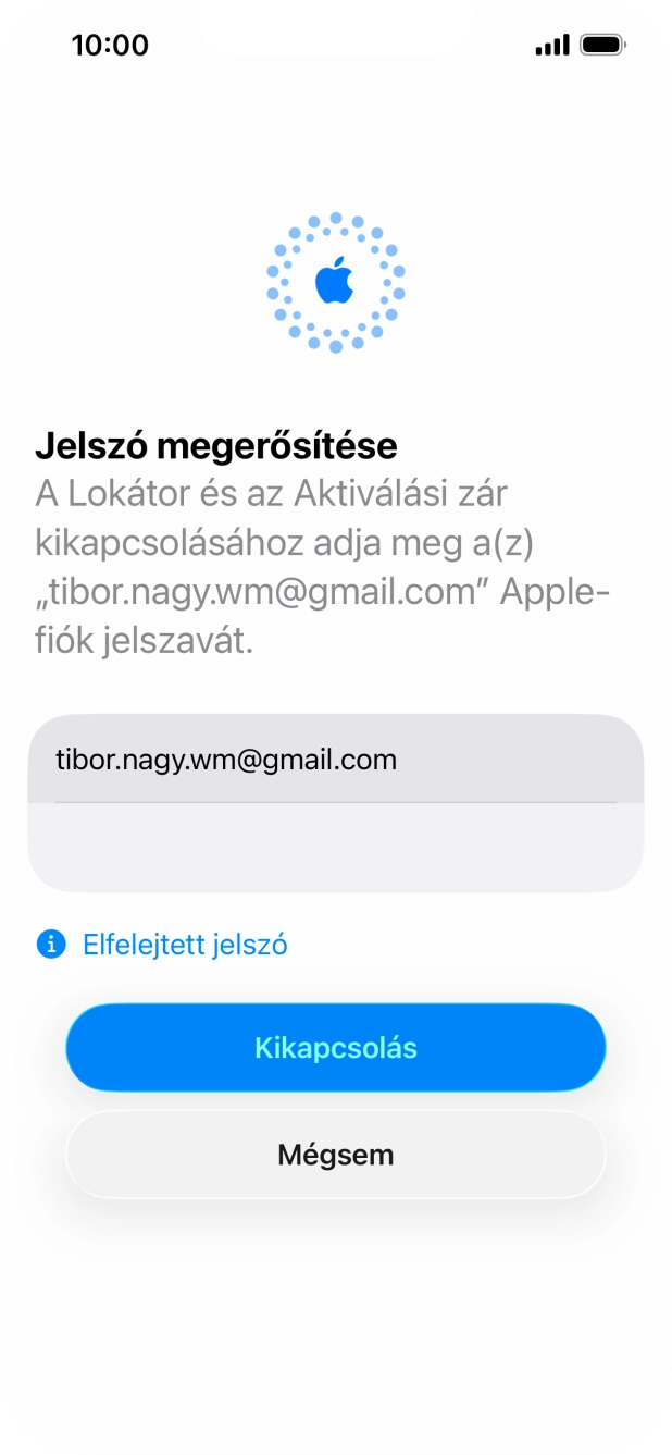 Írd be az Apple-fiókodhoz tartózó jelszót, és válaszd a Kikapcsolás lehetőséget. Várj egy kicsit, amíg a telefon visszaállítja a gyári beállításokat. A telefon konfigurálásához és ahhoz, hogy üzemkész állapotba hozd, kövesd a képernyőn megjelenő utasításokat. Írd be az Apple-fiókodhoz tartózó jelszót, és válaszd a Kikapcsolás lehetőséget. Várj egy kicsit, amíg a telefon visszaállítja a gyári beállításokat. A telefon konfigurálásához és ahhoz, hogy üzemkész állapotba hozd, kövesd a képernyőn megjelenő utasításokat.