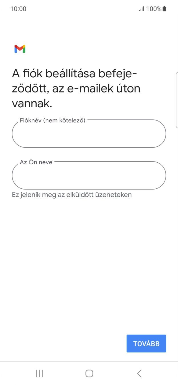 Kattints a „Fióknév (nem kötelező)” alatti mezőre, és írd be az e-mail-fiók kívánt nevét.