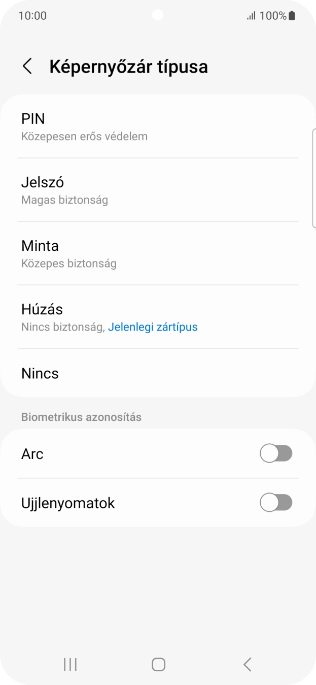 Válaszd az Ujjlenyomatok lehetőséget.