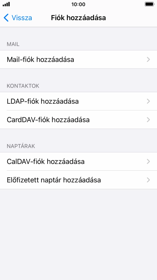 Válaszd a Mail-fiók hozzáadása lehetőséget.