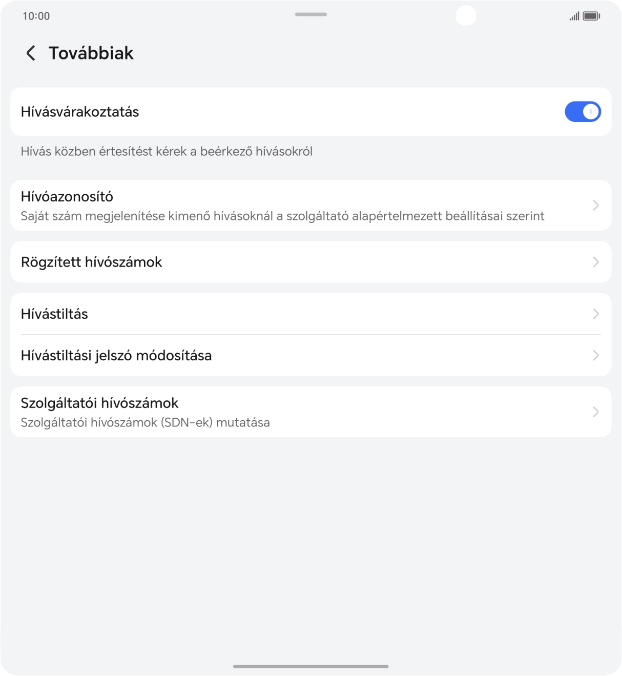 Kattints a „Hívásvárakoztatás” melletti csúszkára a funkció be- vagy kikapcsolásához. Kattints a „Hívásvárakoztatás” melletti csúszkára a funkció be- vagy kikapcsolásához.