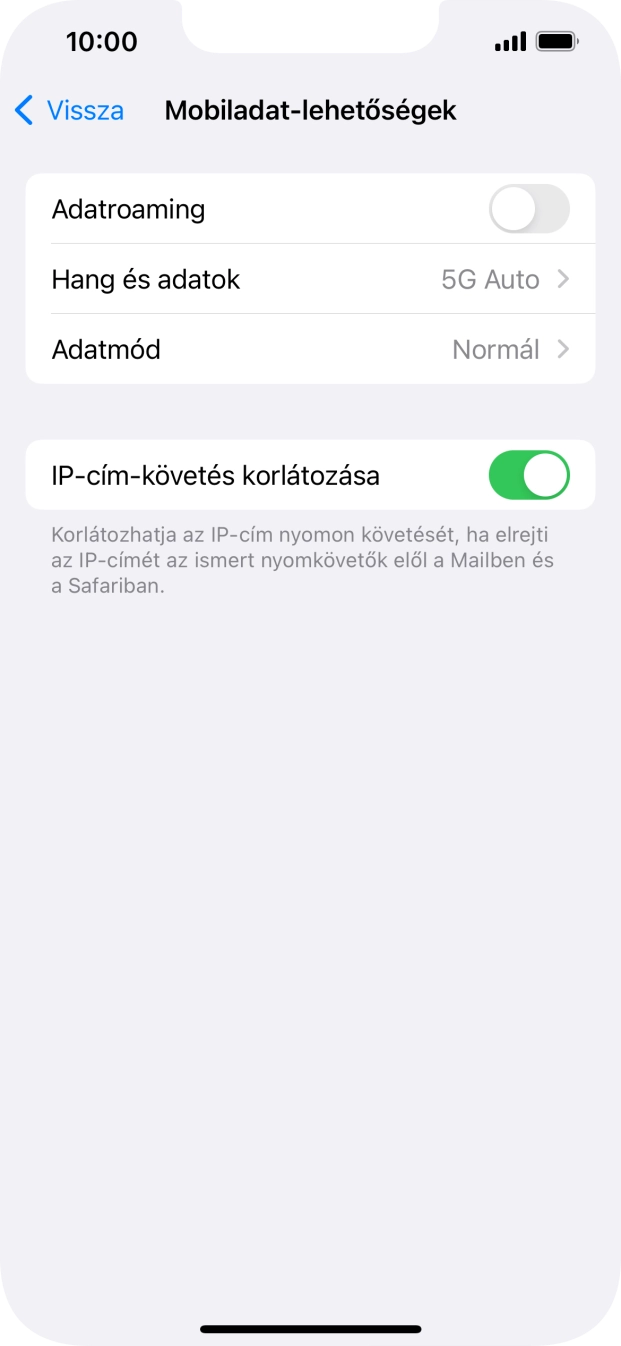 Kattints az „Adatroaming” melletti csúszkára a funkció be- vagy kikapcsolásához. Kattints az „Adatroaming” melletti csúszkára a funkció be- vagy kikapcsolásához.