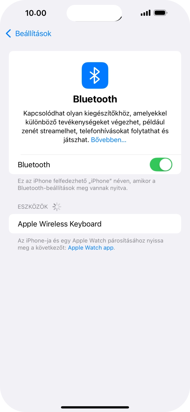 Válaszd ki a kívánt Bluetooth-eszközt, és kövesd a kijelzőn megjelenő utasításokat annak telefonodhoz történő csatlakoztatásához. Válaszd ki a kívánt Bluetooth-eszközt, és kövesd a kijelzőn megjelenő utasításokat annak telefonodhoz történő csatlakoztatásához.