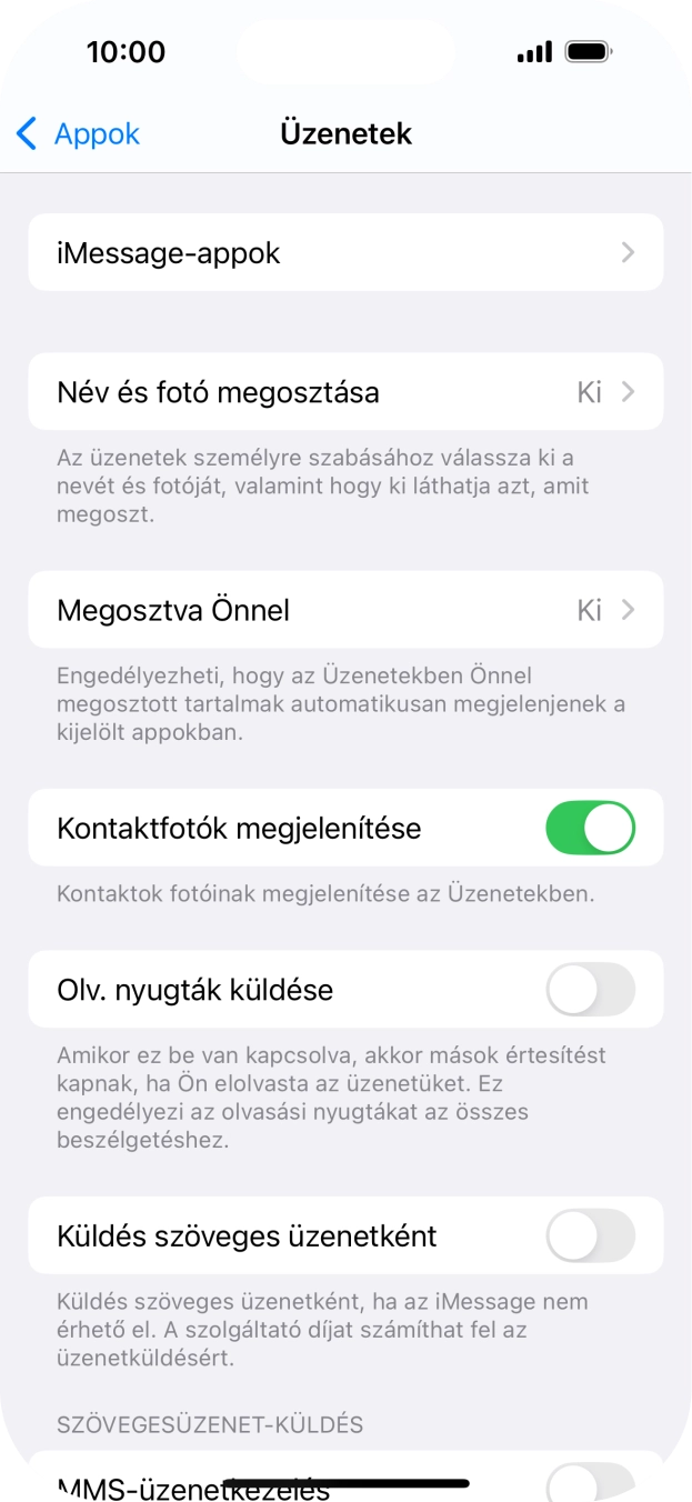 Kattints a „Küldés szöveges üzenetként” melletti csúszkára a funkció be- vagy kikapcsolásához. Kattints a „Küldés szöveges üzenetként” melletti csúszkára a funkció be- vagy kikapcsolásához.