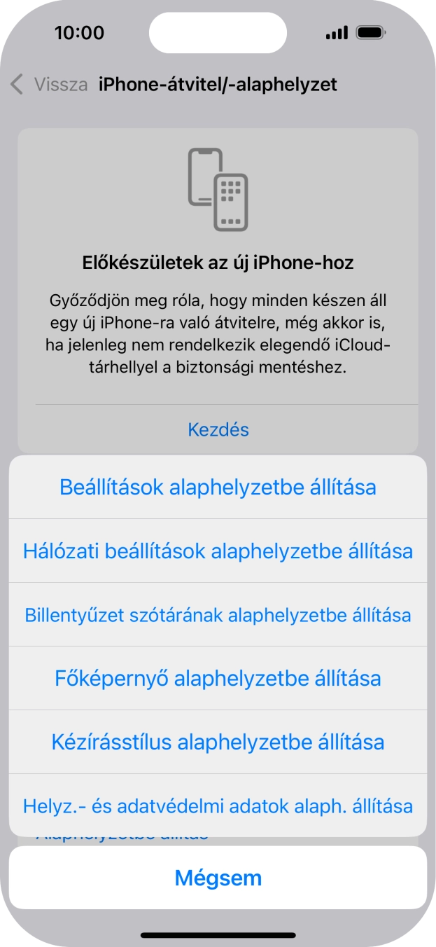 Válaszd a Beállítások alaphelyzetbe állítása lehetőséget. Válaszd a Beállítások alaphelyzetbe állítása lehetőséget.