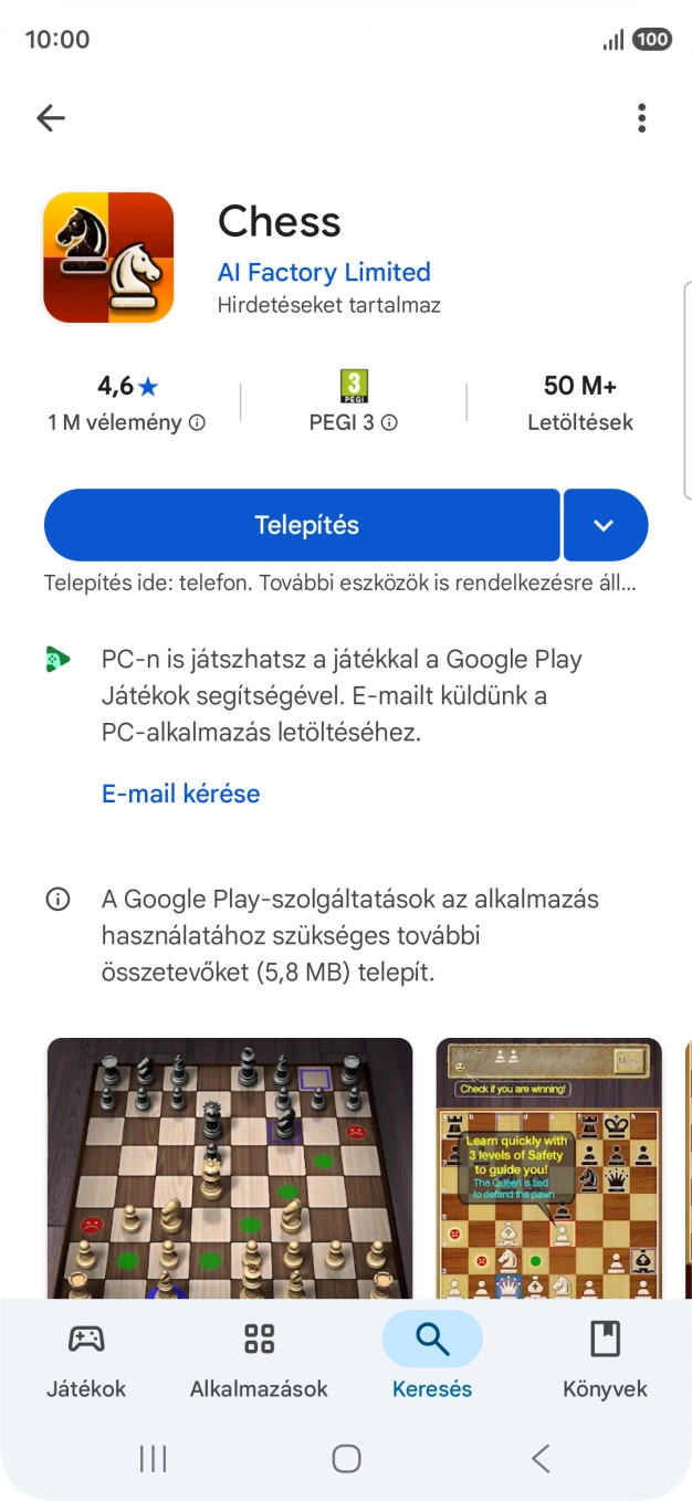 Válaszd a Telepítés lehetőséget, és kövesd a képernyőn megjelenő utasításokat az alkalmazás telepítéséhez.