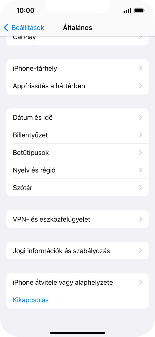 Válaszd az „iPhone átvitele vagy alaphelyzete” lehetőséget. Válaszd az „iPhone átvitele vagy alaphelyzete” lehetőséget.