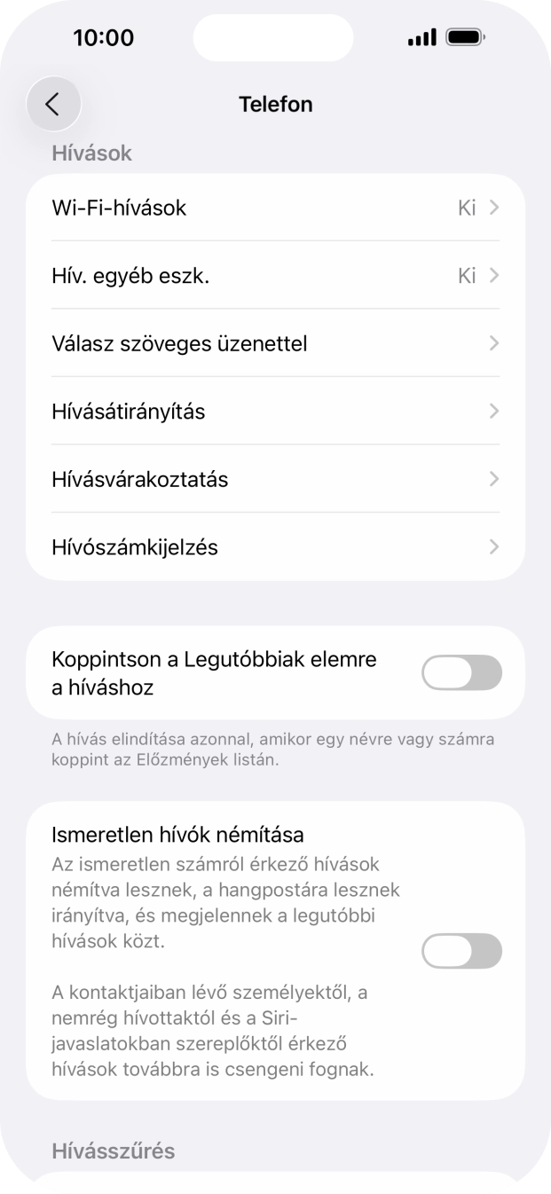 Válaszd a Hívószámkijelzés lehetőséget.