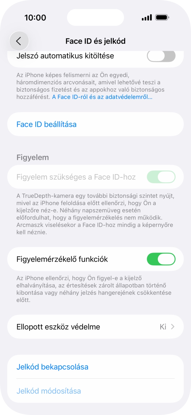 Válaszd a Jelkód bekapcsolása lehetőséget, és írj be kétszer egymás után egy tetszőleges képernyőzárkódot.