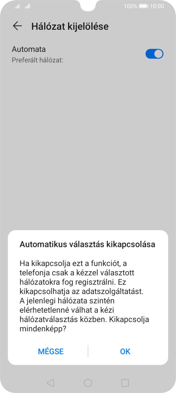 Válaszd az OK lehetőséget, és várj, amíg a telefon keresi az elérhető hálózatot.