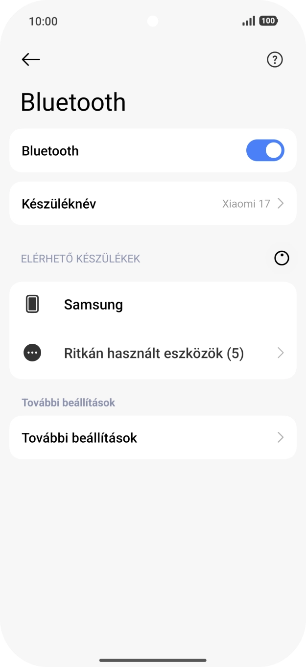 Válaszd ki a kívánt Bluetooth-eszközt, és kövesd a kijelzőn megjelenő utasításokat annak telefonodhoz történő csatlakoztatásához. Válaszd ki a kívánt Bluetooth-eszközt, és kövesd a kijelzőn megjelenő utasításokat annak telefonodhoz történő csatlakoztatásához.