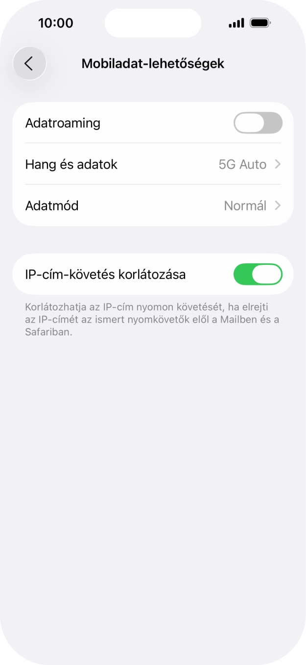 Kattints az „Adatroaming” melletti csúszkára a funkció be- vagy kikapcsolásához. Kattints az „Adatroaming” melletti csúszkára a funkció be- vagy kikapcsolásához.
