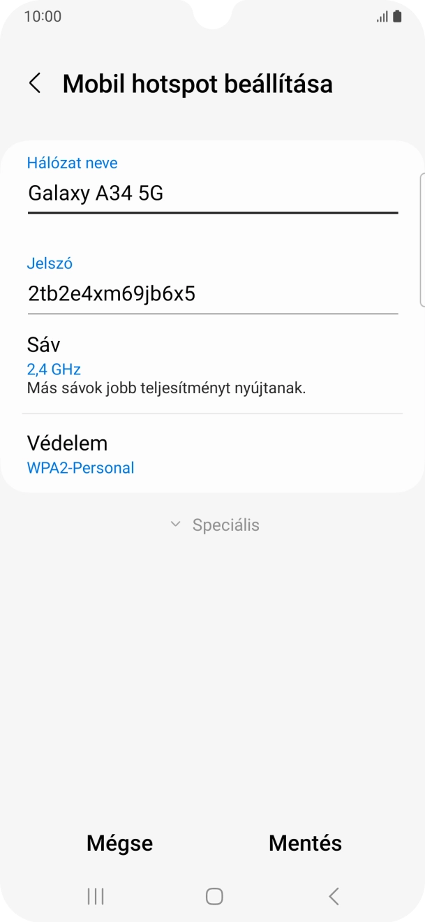 Kattints a „Hálózat neve” alatti mezőre, és írd be a Wi-Fi hotspot kívánt nevét.