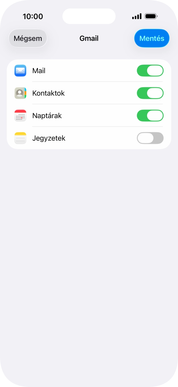 Amennyiben a kijelzőn ez a képernyőkép látható, az e-mail-fiókodat felismerte a rendszer, és automatikusan beállította. Kövesd a képernyőn megjelenő utasításokat további adatok csatolásához, és fejezd be az új fiók létrehozását.