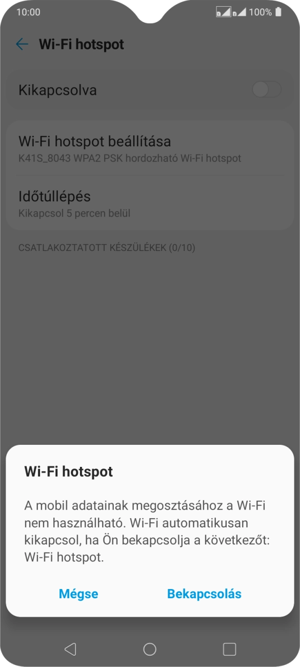 Amennyiben be van kapcsolva a Wi-Fi, válaszd a Bekapcsolás lehetőséget. Amennyiben be van kapcsolva a Wi-Fi, válaszd a Bekapcsolás lehetőséget.