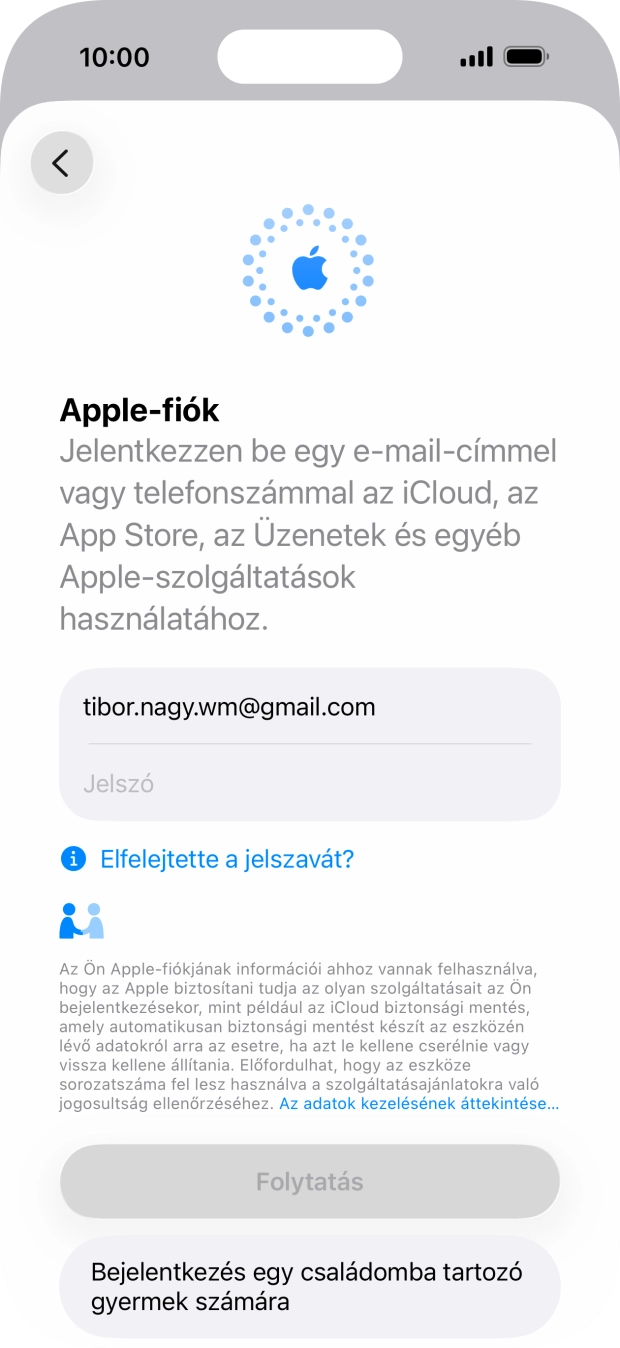 Kattints a Jelszó mezőre, és írd be az Apple-fiókodhoz tartozó jelszót.
