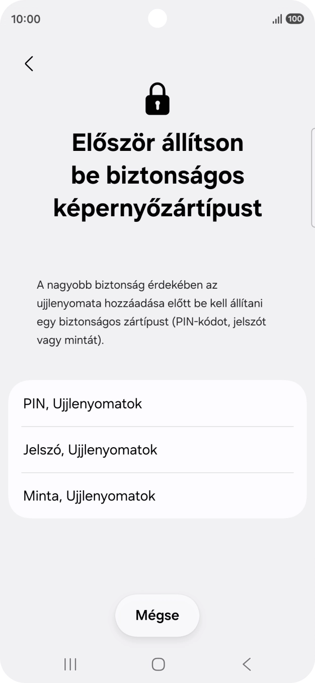Válaszd ki a kívánt képernyőzárkódot, és kövesd a kijelzőn megjelenő utasításokat egy extra képernyőzár létrehozásához. Válaszd ki a kívánt képernyőzárkódot, és kövesd a kijelzőn megjelenő utasításokat egy extra képernyőzár létrehozásához.