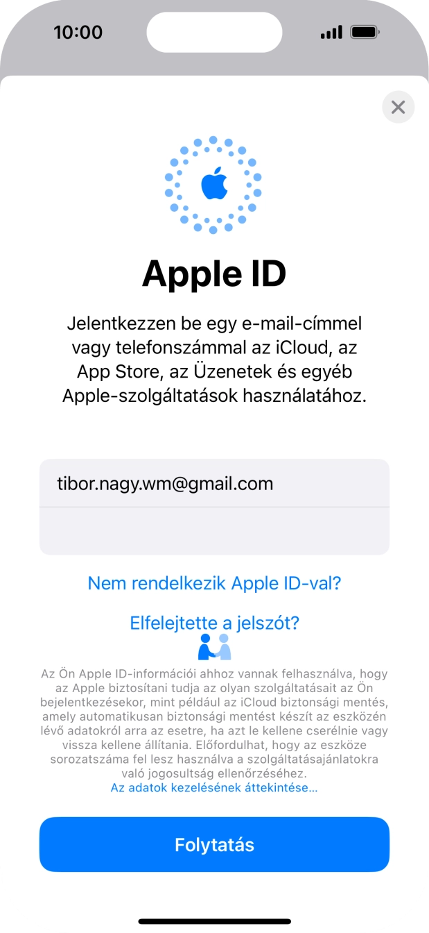 Válaszd a Folytatás lehetőséget.