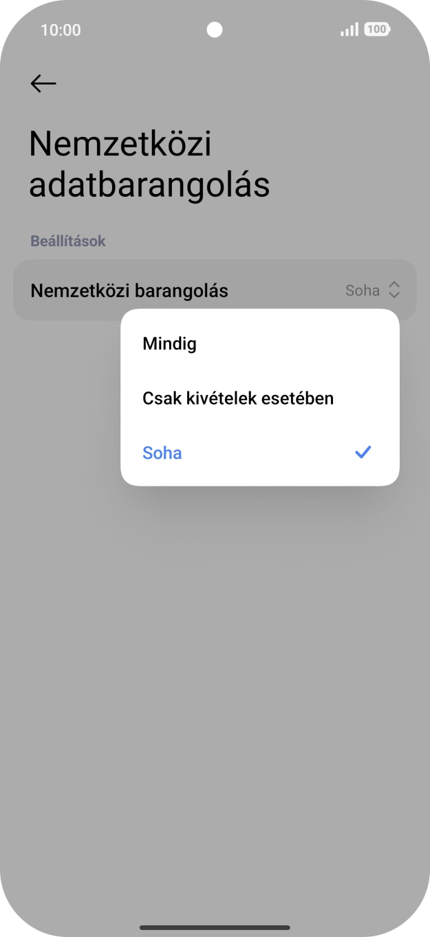 A funkció be- vagy kikapcsolásához válaszd a kívánt beállítást. A funkció be- vagy kikapcsolásához válaszd a kívánt beállítást.