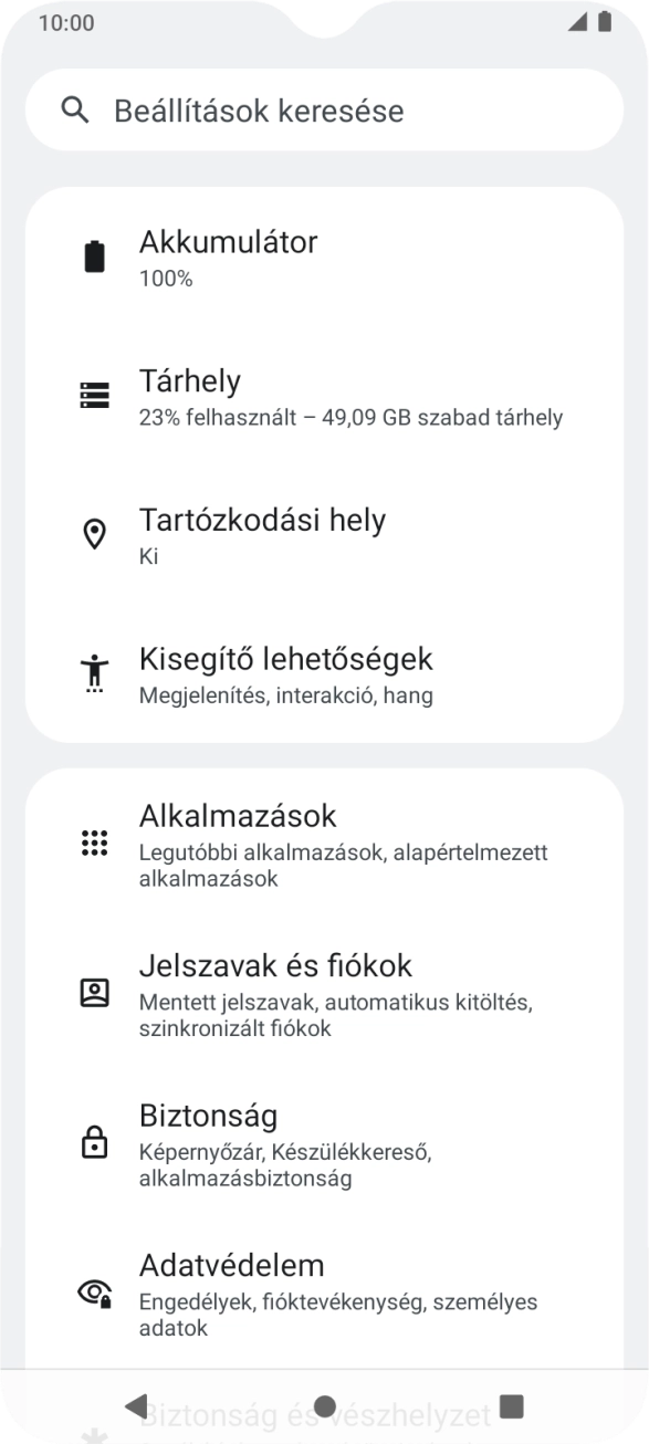 Válaszd a Biztonság lehetőséget. Válaszd a Biztonság lehetőséget.