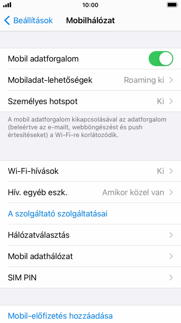 Válaszd a Mobil adathálózat lehetőséget. Válaszd a Mobil adathálózat lehetőséget.