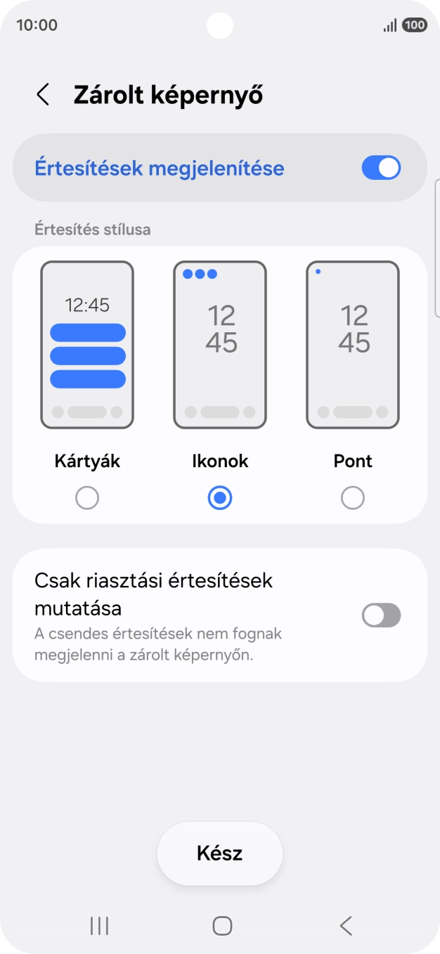 Válaszd a kívánt beállításokat a funkciók be- vagy kikapcsolásához.