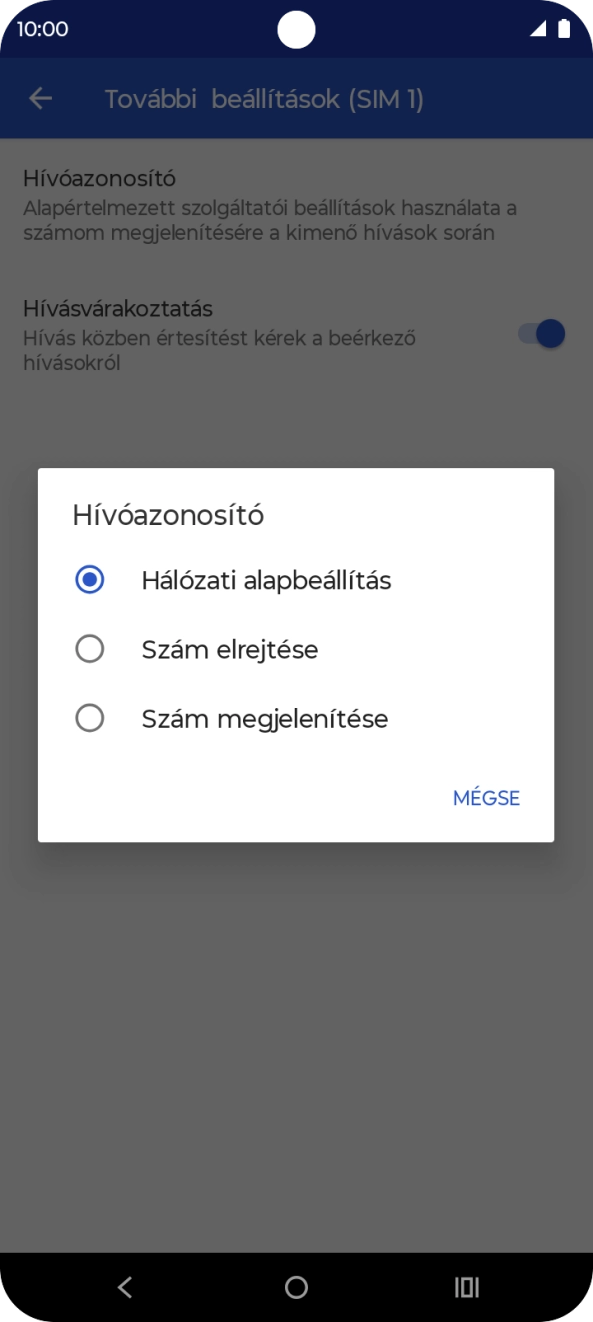 Válaszd a Szám megjelenítése lehetőséget a hívószámküldés bekapcsolásához.