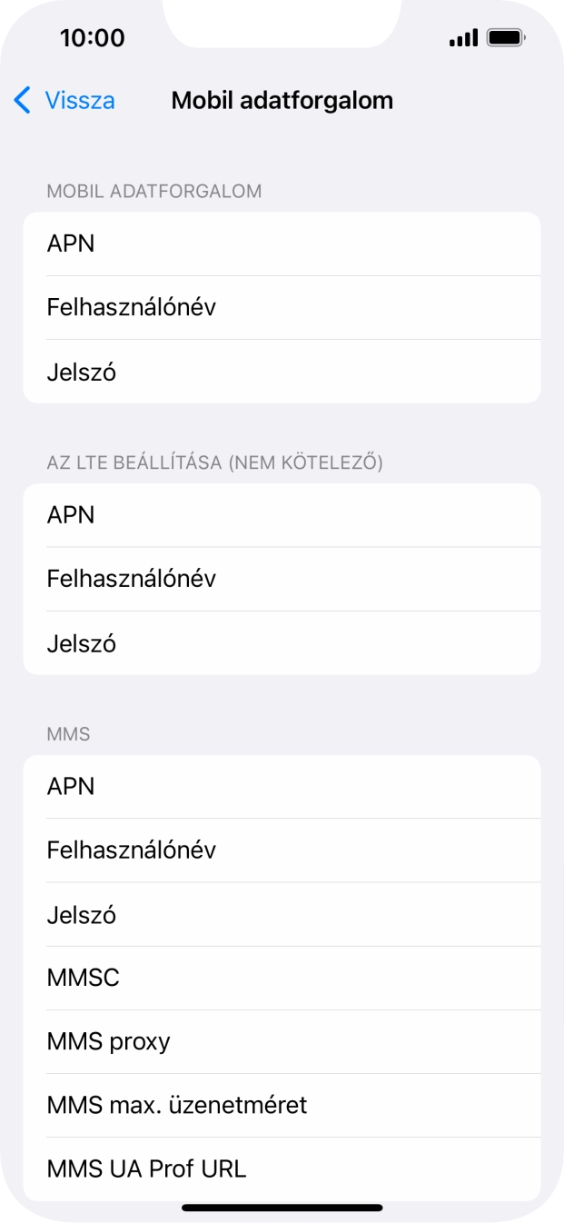 Válaszd az APN lehetőséget. Amennyiben előfizetésed van, írd be azt, hogy internet.