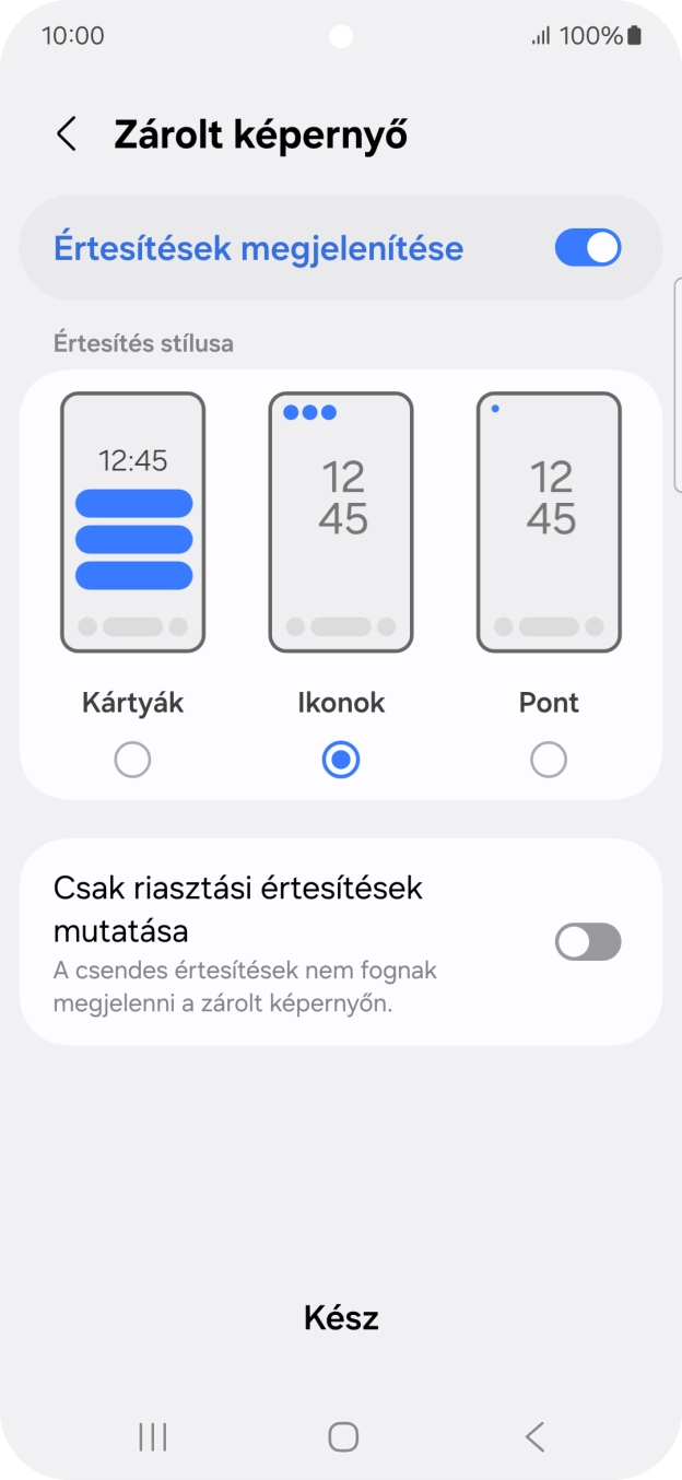Válaszd a kívánt beállításokat a funkciók be- vagy kikapcsolásához. Válaszd a kívánt beállításokat a funkciók be- vagy kikapcsolásához.