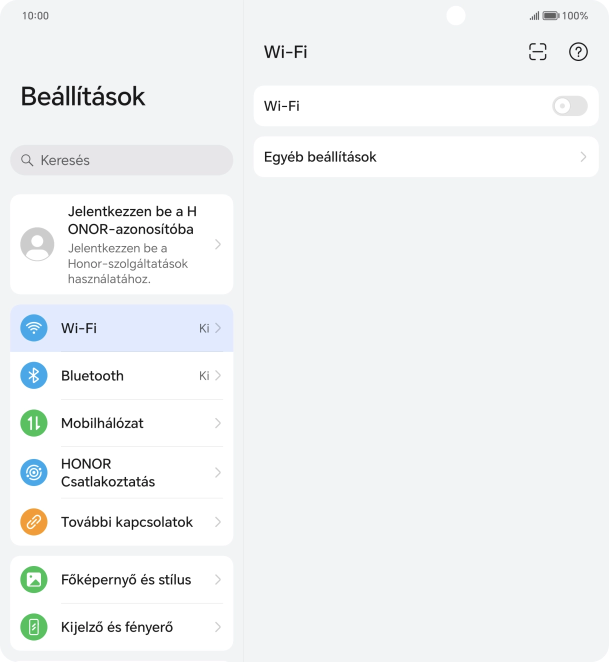 Kattints a „Wi-Fi” melletti csúszkára a funkció bekapcsolásához.