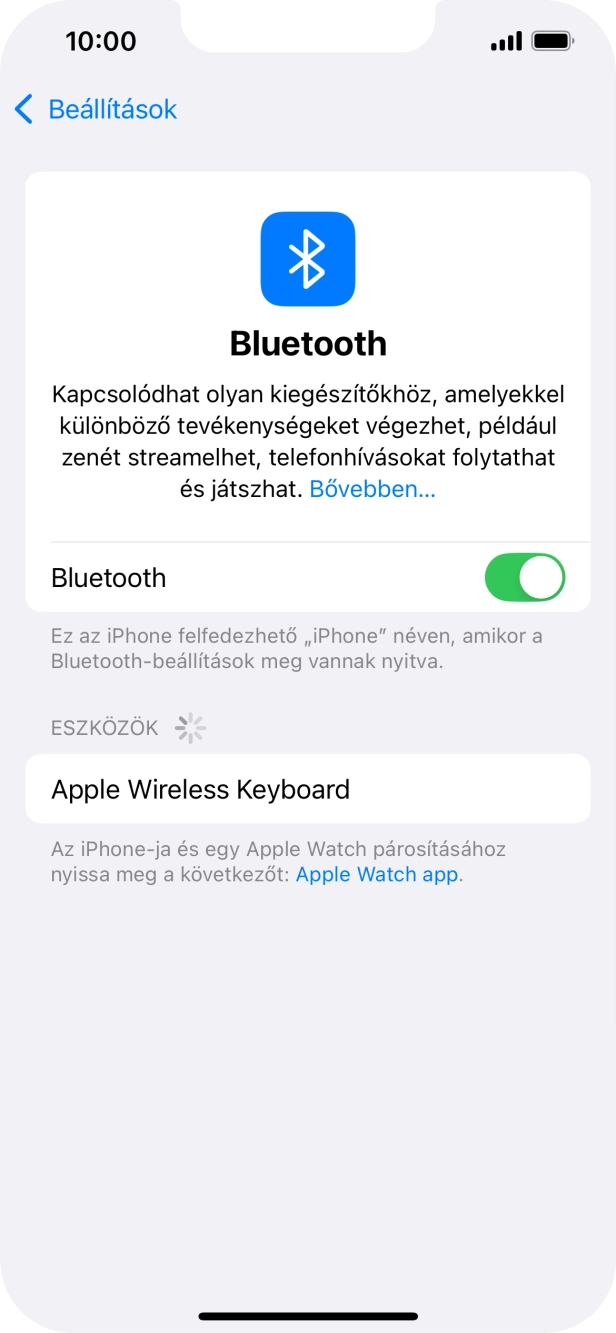 Válaszd ki a kívánt Bluetooth-eszközt, és kövesd a kijelzőn megjelenő utasításokat annak telefonodhoz történő csatlakoztatásához. Válaszd ki a kívánt Bluetooth-eszközt, és kövesd a kijelzőn megjelenő utasításokat annak telefonodhoz történő csatlakoztatásához.