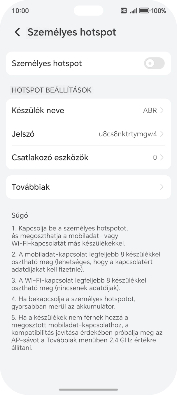Válaszd a Készülék neve lehetőséget, és írd be a Wi-Fi-hotspot kívánt nevét.