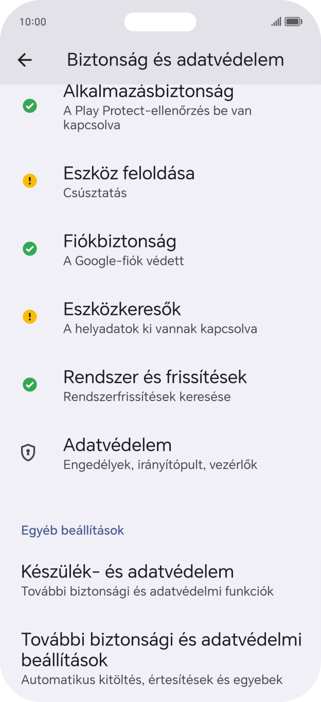 Válaszd a További biztonsági és adatvédelmi beállítások lehetőséget. Válaszd a További biztonsági és adatvédelmi beállítások lehetőséget.