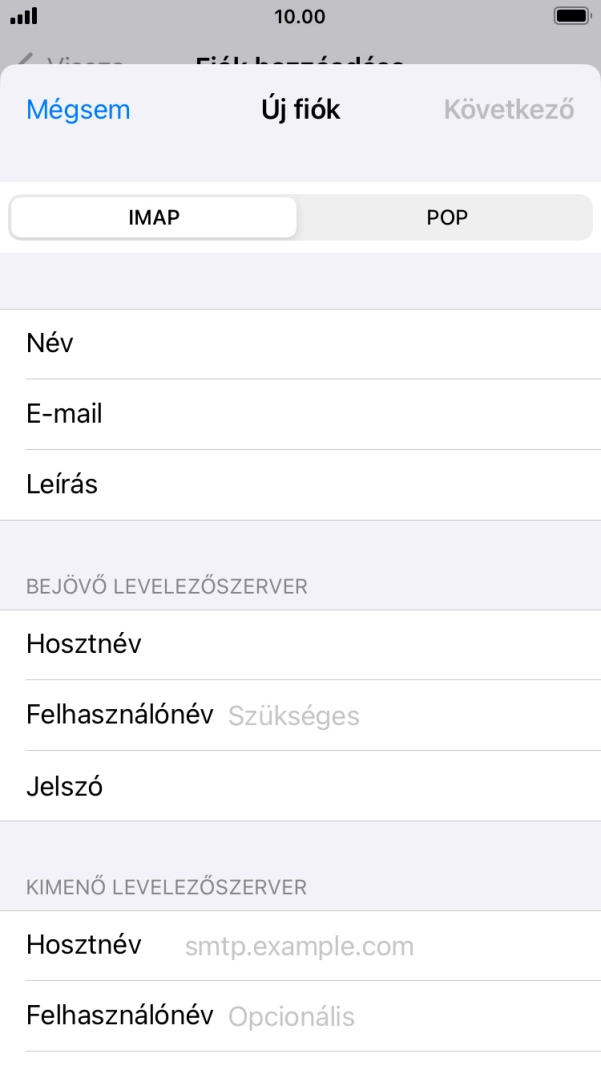 Kattints a Felhasználónév mezőre, és írd be az e-mail-fiókodhoz tartozó felhasználónevet.