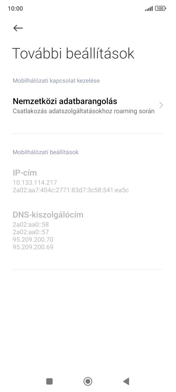 Válaszd a Nemzetközi adatbarangolás lehetőséget.