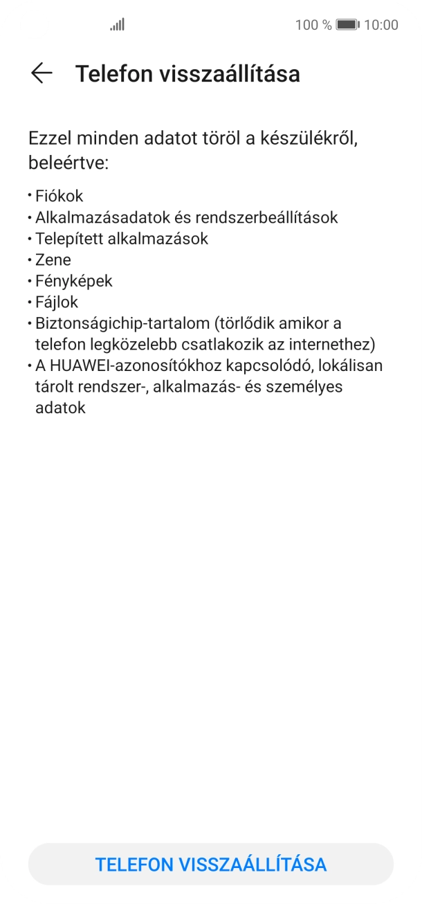 Válaszd a TELEFON VISSZAÁLLÍTÁSA lehetőséget. Válaszd a TELEFON VISSZAÁLLÍTÁSA lehetőséget.